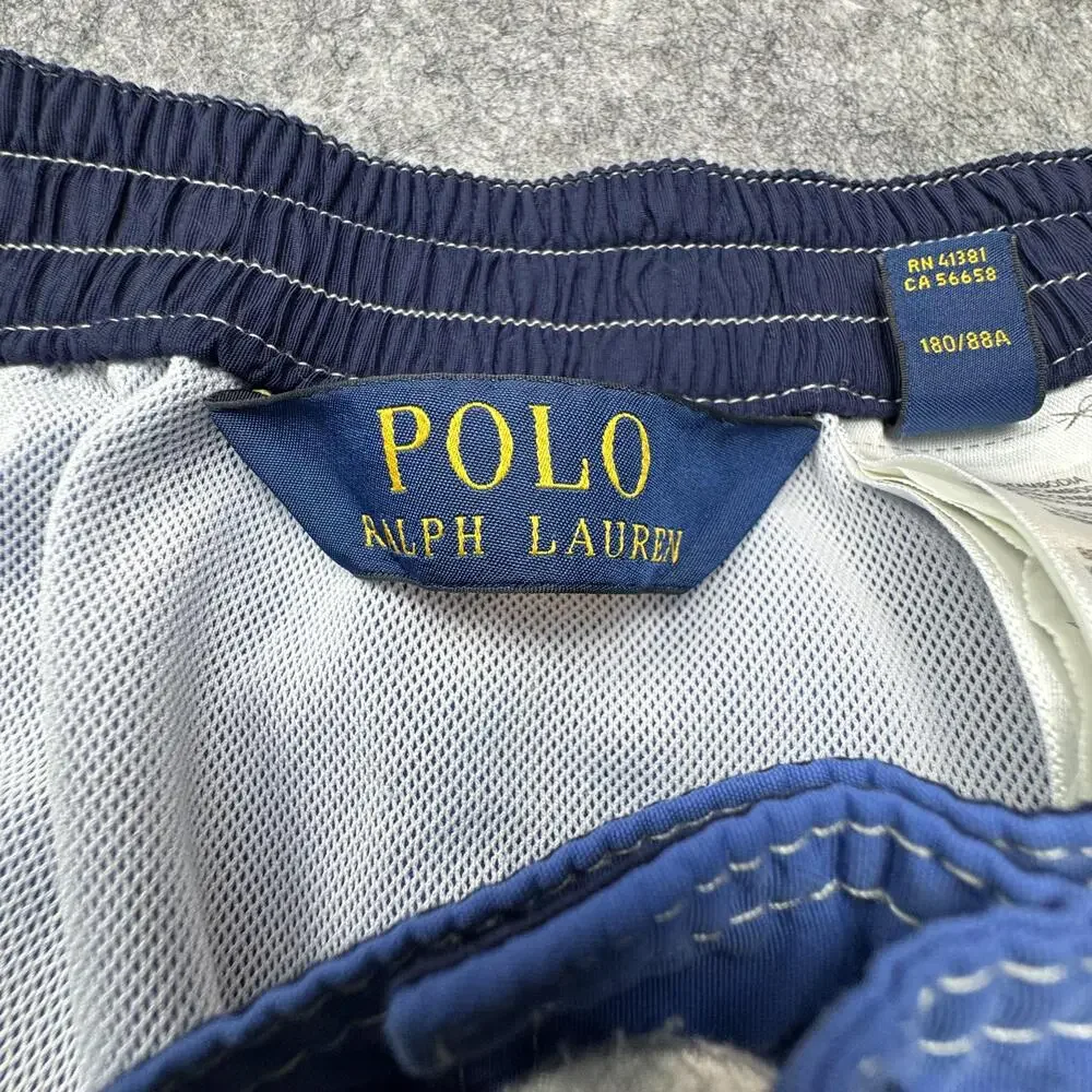 Polo Ralph Lauren Shorts Mens Large Blue Swim Trunks Mesh Lined Cargo Pocket